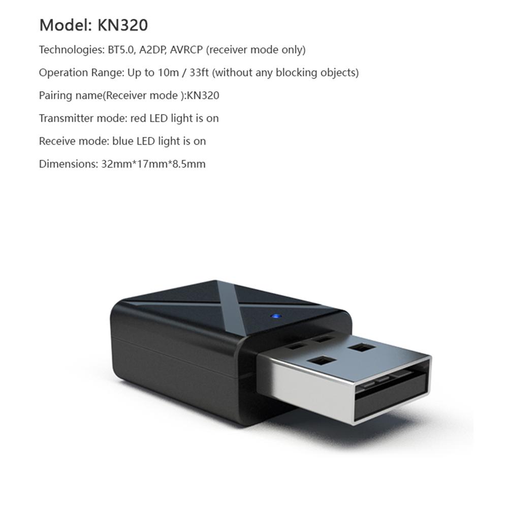 KN320 Ljudadapter USB BT 2 i 1 Sändare/mottagare Adapter Mini Bärbar hörlursljud