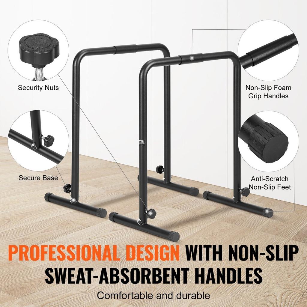 Dip Bars, 440 Lbs Capacity, Heave Duty Dip Stand Station with Adjustable Height, Fitness Workout Dip Bar Station Stabilizer Parallette Push Up Stand,