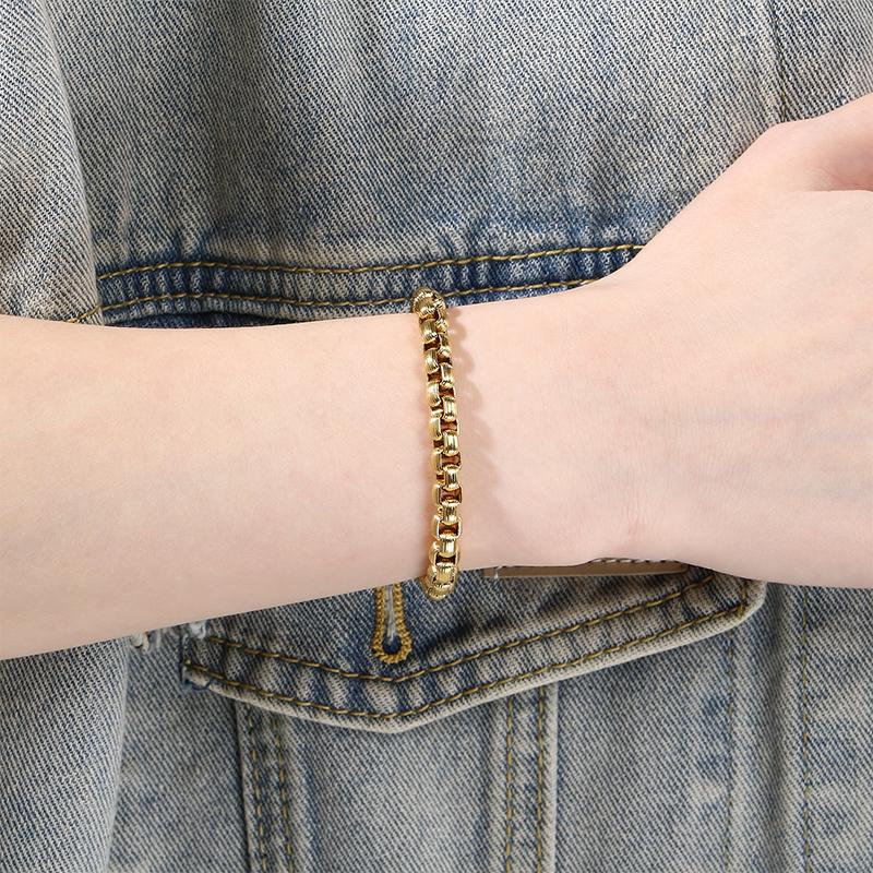 Gold Plated Stainless Steel Franco Chain Bracelet for Men Hip Hop 8MM Square Clasp Bangle Accessory Waterproof Jewelry Gift