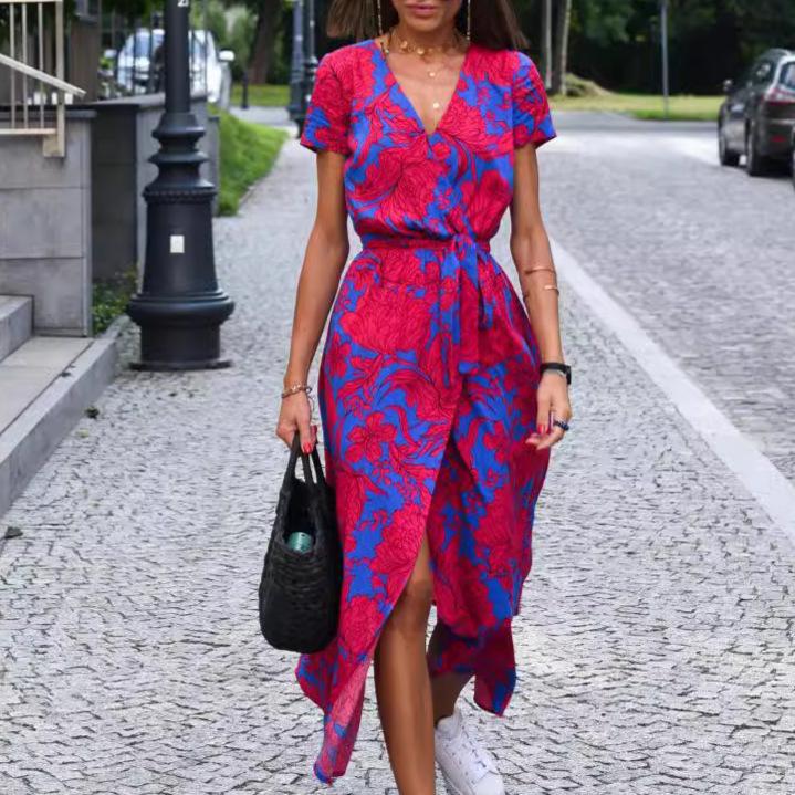 2023 Summer Women s Short-Sleeved Mid-Length Dress - European & American Style Extra Large
