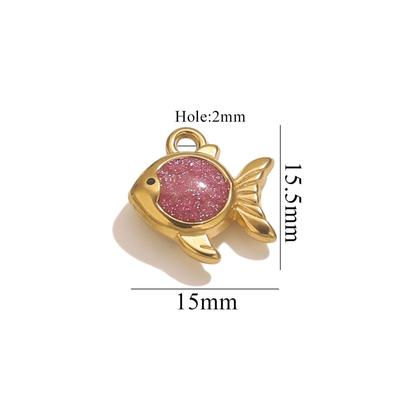 1PC 304 Stainless Steel Ocean Fish Jewelry Charms 18K Gold Plated Enamel Goldfish Glitter Pendant For DIY Neckalce 15.5mm X 15mm