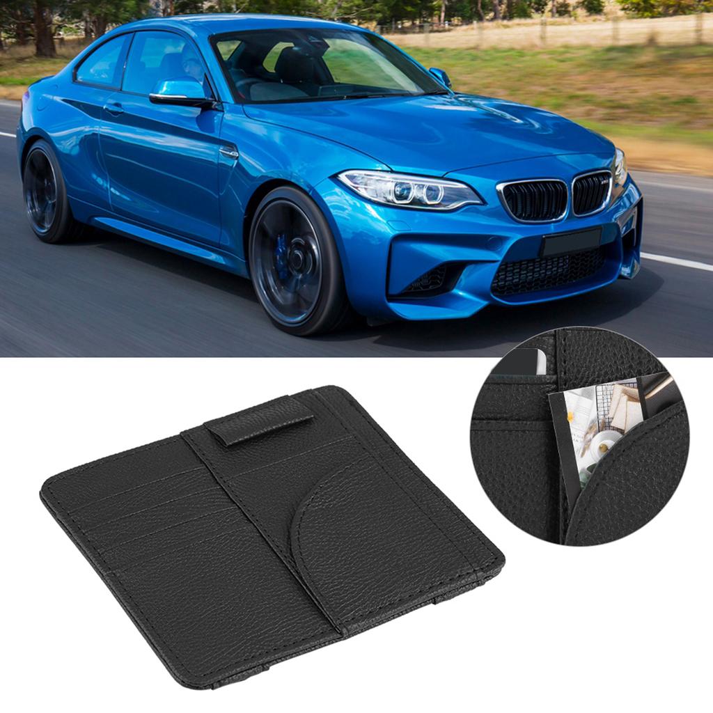 Multi functional Car Sun Visor Card Bill Holder Organizer PU Leather Storage Bag Black