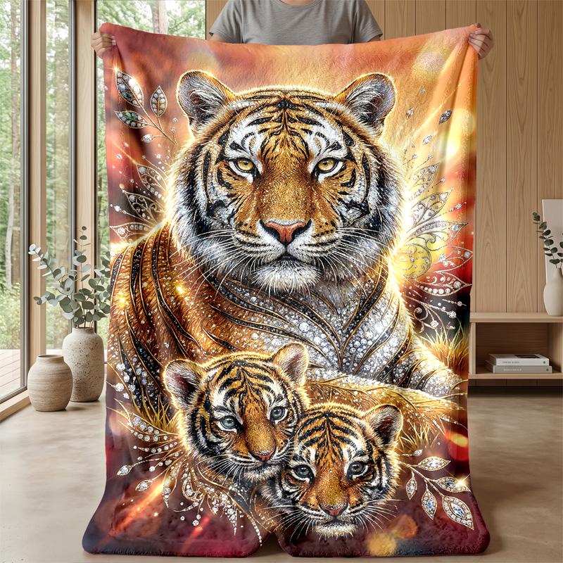Tiger Family Sunset 1 Theme blanket Lightweight Warm Flannel Blanket Decorative Throw Blanket for Home Decoration