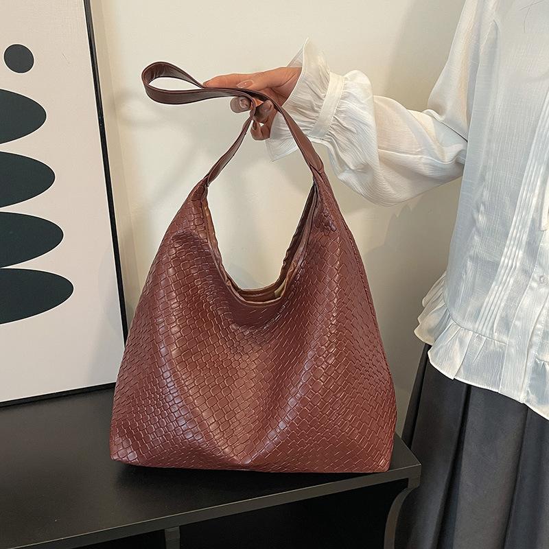 Large Capacity Vintage Woven Tote Bag with Detachable Mini Purse Set Faux Leather Shoulder Handbag for Women