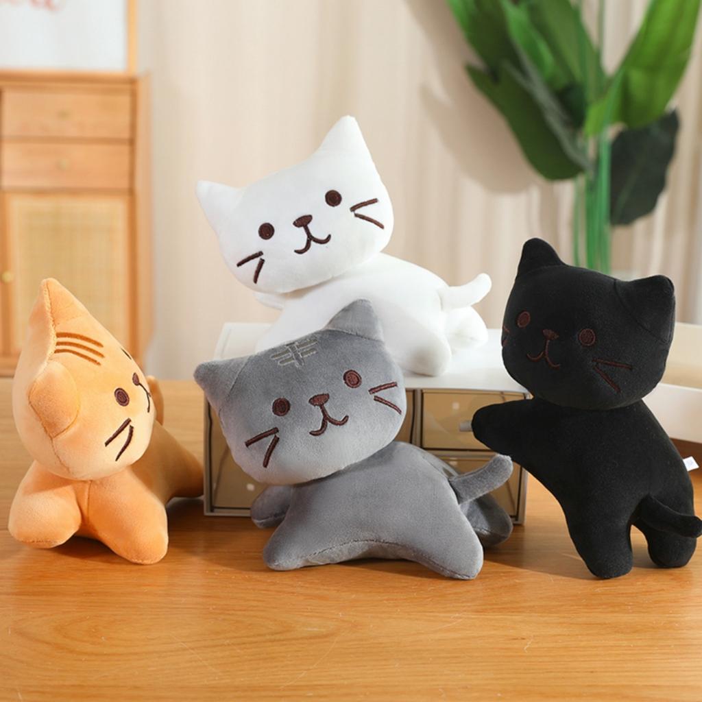 Kawaii Lying Cat Plush Toy Soft Kitten Stuffed Animal Cats Plushie 4 Colors Available for Kids Birthday Xmas Gift Bedroom Decor