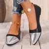 Women's Summer Pointed Toe Low Cut Flats Slip On Shoes with Color Block Design and Metallic Toe Cap for Casual Wear