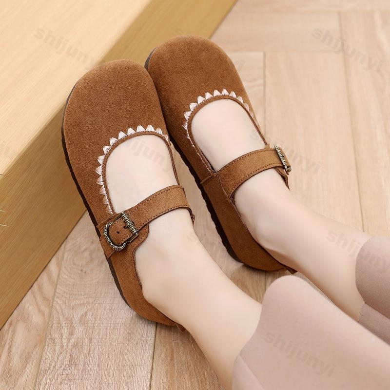Women Flats 2026 Spring New Fashion Round Toe Buckle Strap Shallow Flat Mary Jane Shoes Comfort Soft Sole Lightweight Loafers