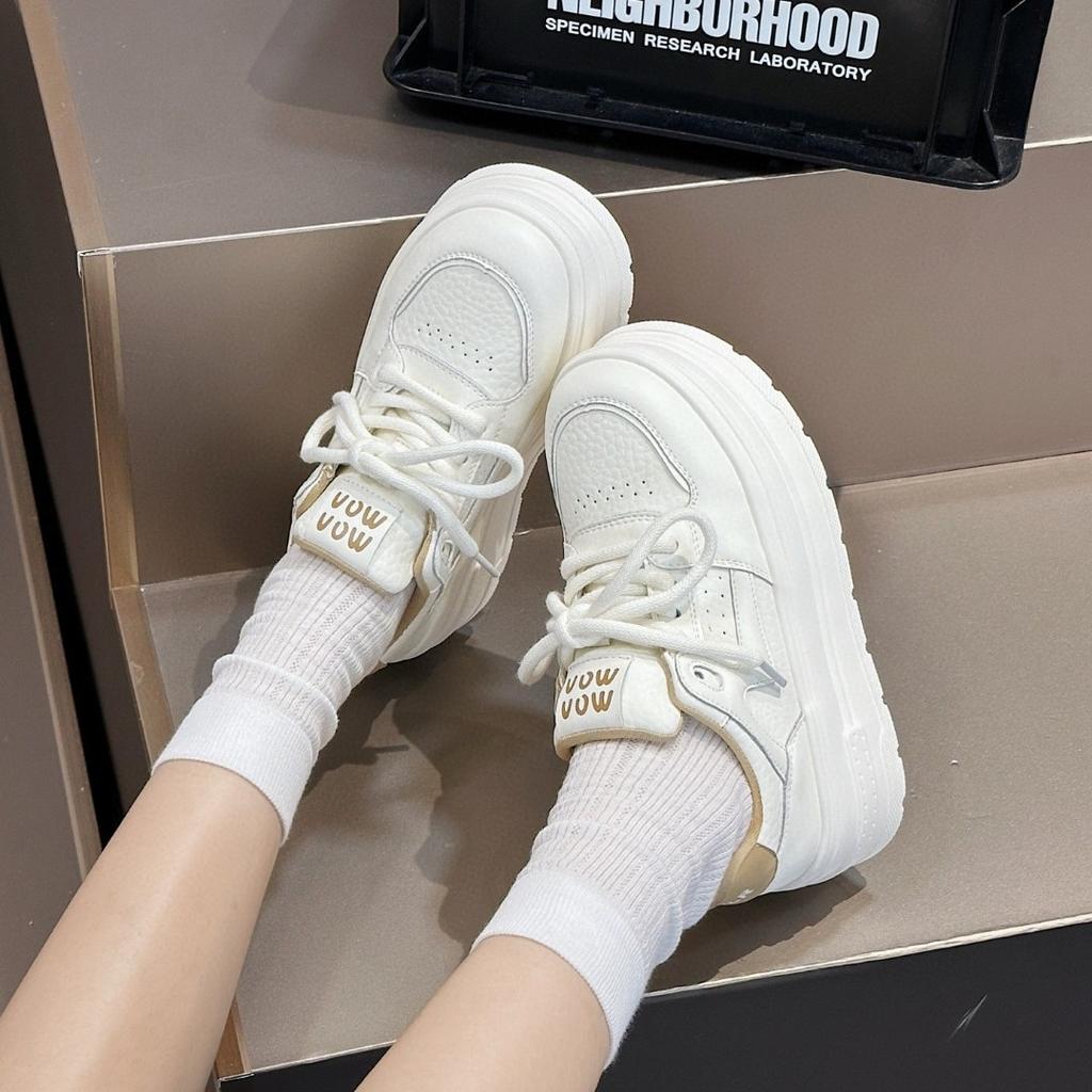 Internet celebrity Korean white shoes women's 2025 summer new round head platform versatile lace-up niche casual sports shoes