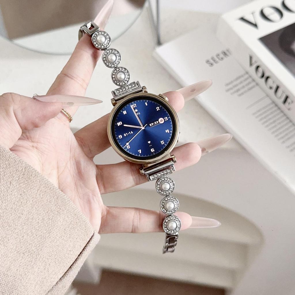 French Style Pearl Metal Chain Band for Apple Watch 11, iWatch 10987E, Huawei GT6, Xiaomi 9