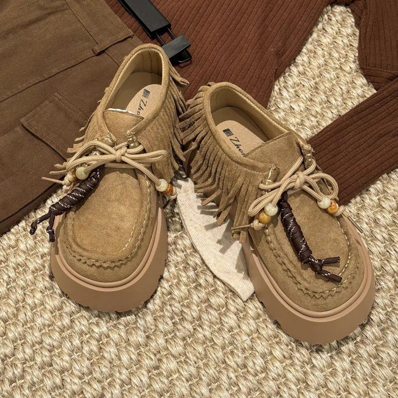 Shoes Women's New Autumn Retro All-inclusive Tassel Thick-soled Heightening Muffin Shoes Casual Shoes