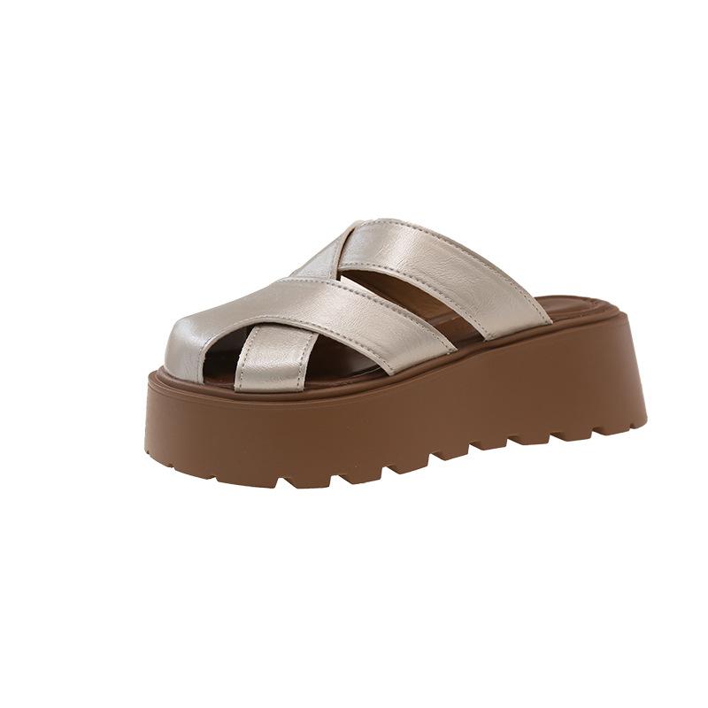 Baotou Half Slippers Women's Summer Outer Wear Fashion 2025 New Popular Versatile Thick-bottomed Muffin Heightening Casual Sandals