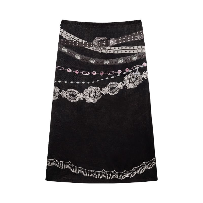 

Insectmodel Insect Plastic 2025 Autumn Niche Style Non-Collision Side Slit Print Black Straight Skirt for Women Pattern Print S