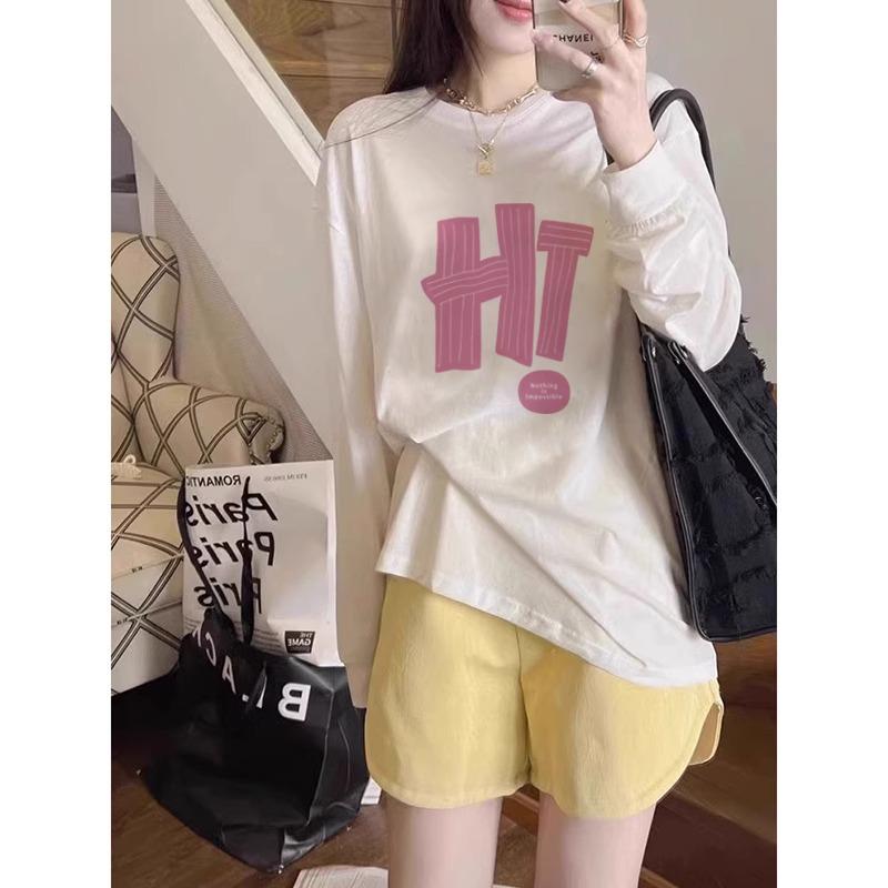 T-shirt Chic in Cotone a Manica Lunga Stile Hong Kong - Top Versatile Autunnale da Donna