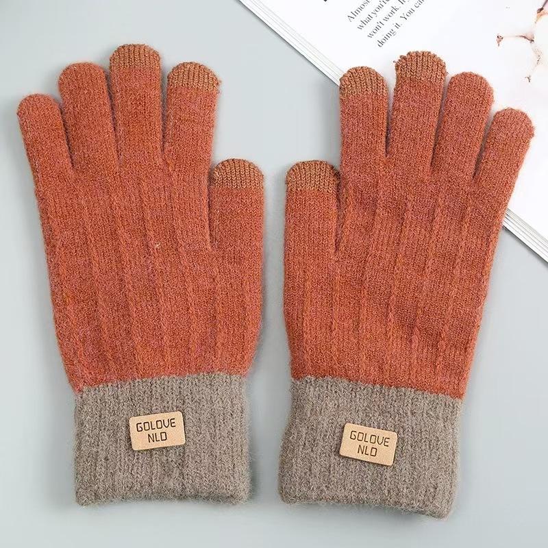 Winter Gloves with Velvet and Thickening Korean Style Cold-proof Cycling Touch Screen Knitted Gloves Warm Unisex Wool