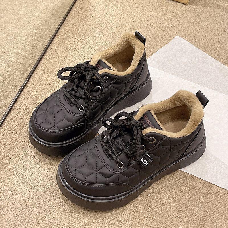 Four Seasons Women's Cotton Shoes Fleece Four Seasons Warm One Pedal Platform Student Shoes Little White Shoes