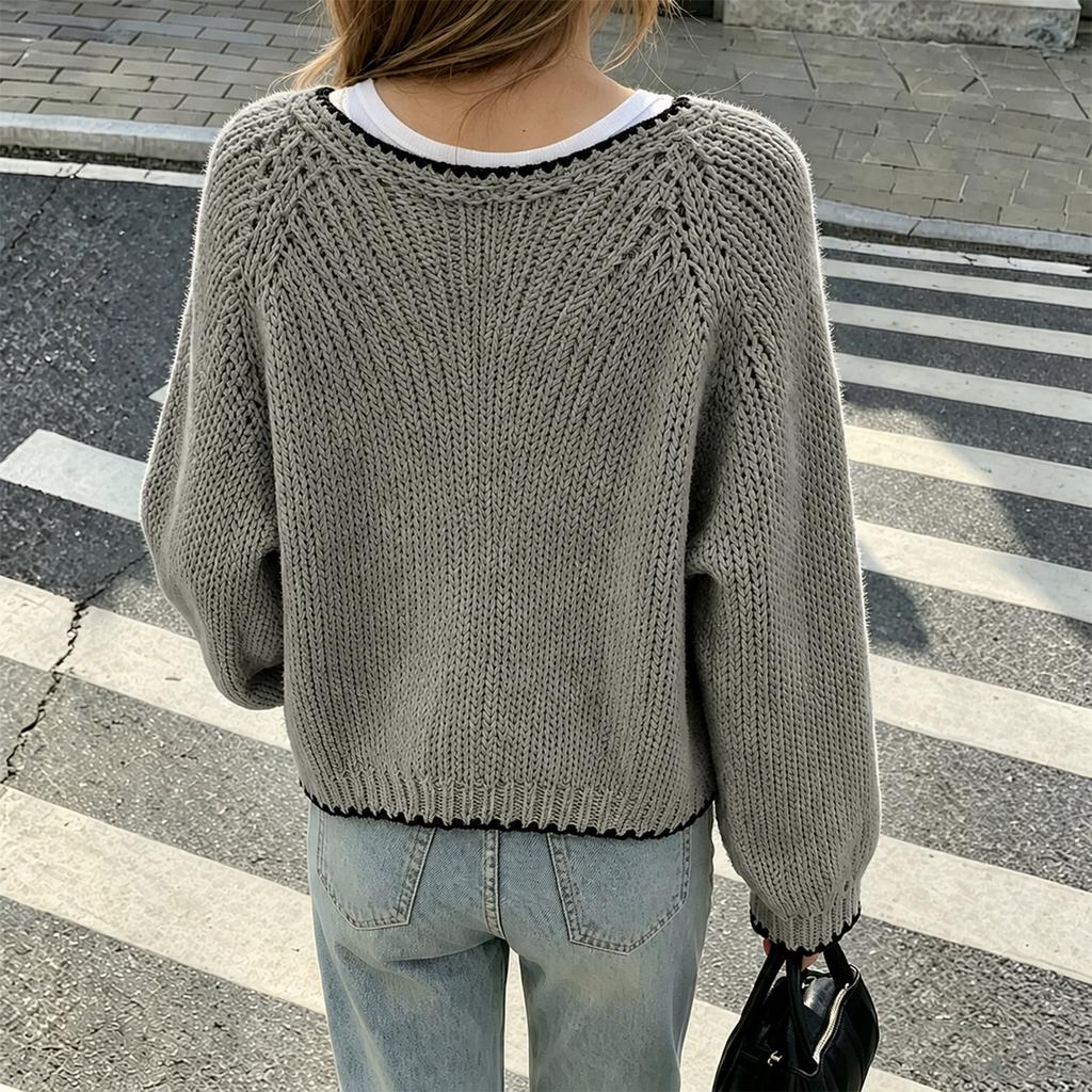 Women's Casual Loose Fit Knit Cardigan with Self-Tie Waist, Color Long Sleeve