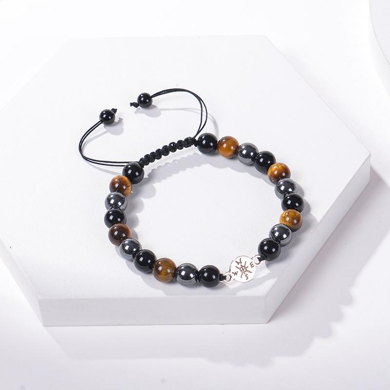 Creative Natural Stone Compass Bracelet Tiger Eye Stone Black Magnet Bead Bracelet Weaving Graduation Season Gift