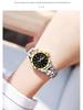 Women's Luminous Diamond Pattern Waterproof Quartz Watch with Double Calendar and Solid Band.