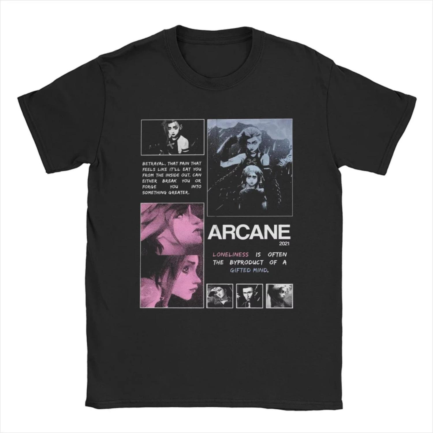 

2025 new model Men Arcane Season 2 Jinx Vi T Shirt Anime Game Pure Tshirt Cotton MerchandiseShort Sleeve Tees Men Women T-Shirt S чёрный