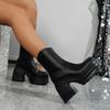 Fashion Women New Fashion Short Boots Women Sexy Leather Boot Square Toe Casual Zipper High Heels Casual Thick Soled Women Botines Shoes