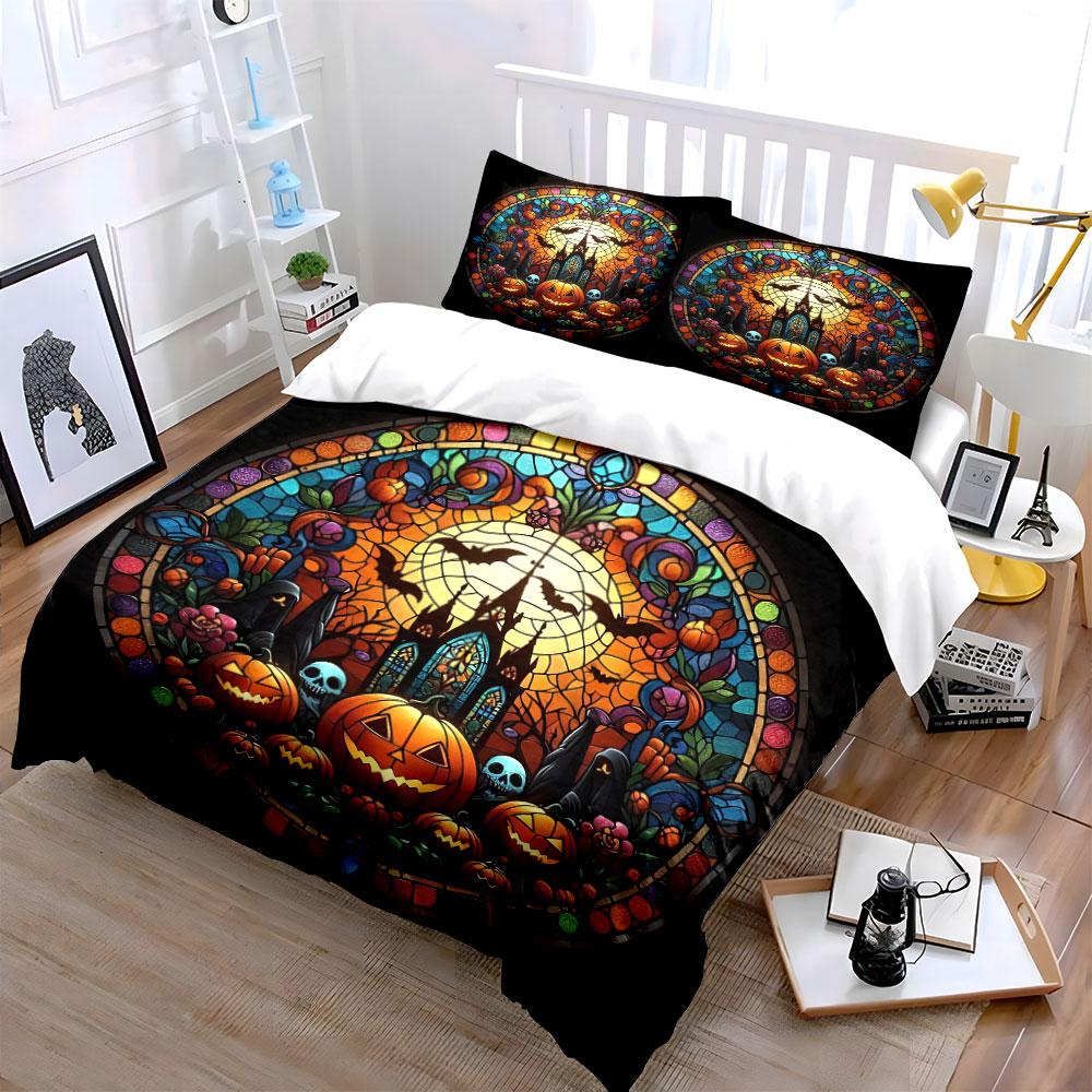 Halloween Themed Decorative Set Bedding Set with 1 Duvet Cover 2 Pillowcases Single Double King Queen, Gift