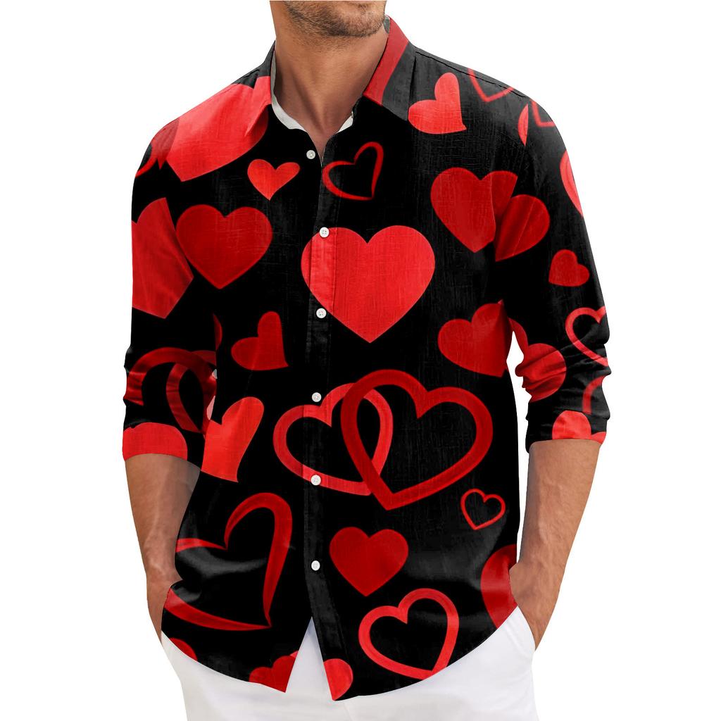 Men's Spring Casual Loose Printed Long Sleeved Shirt Men's Shirt