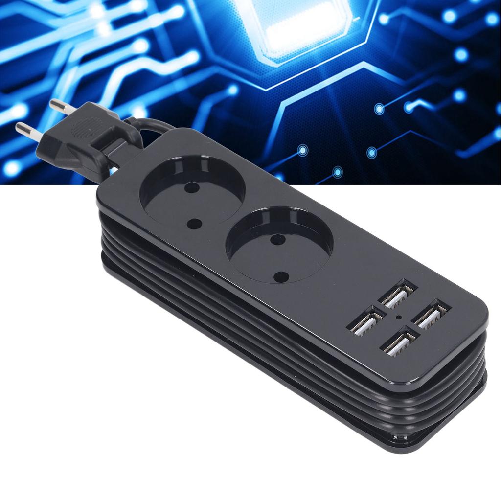 Régua de Energia 1200W 10A 2 Tomadas Redondas 4 Portas USB Tomada de Energia para Telefone Laptop
