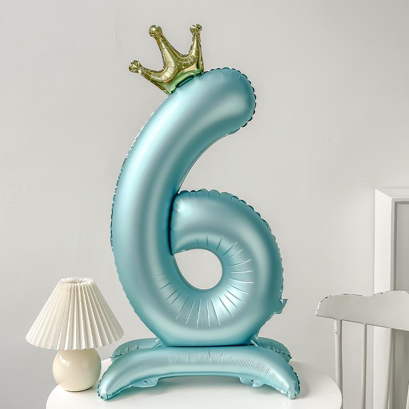 42" Aluminum Foil Number Balloon with Crown Stand for Kids' First Birthday Party Decorations