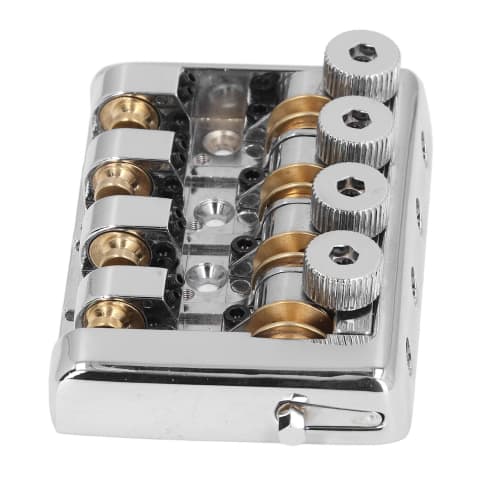Easy-to-Install Headless Bass Bridge for 4 Strings with Replacement String Locks (Silver)