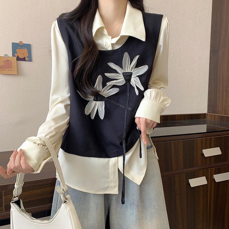 2024 Spring Plus Size Floral Splice Korean Style Two-Piece Top