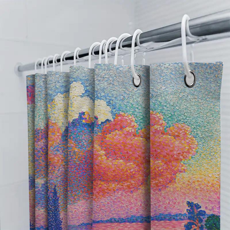 Artistic Shower Curtain Modern Decorative Watercolor Pattern With Rainbow Colors Perfect For Home Bathroom Decoration