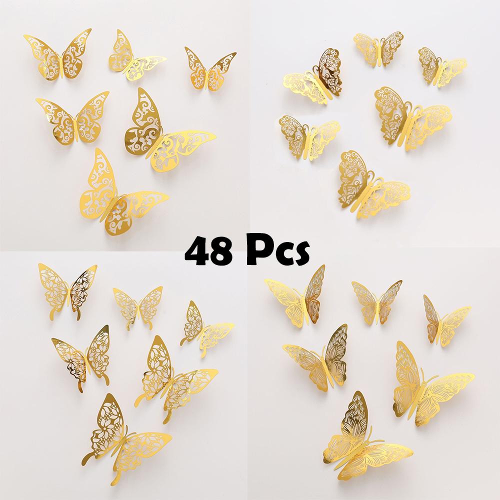

48pcs 3D butterfly wall stickers, home wall decoration stickers, party balloon decorations, cake decorations, craft butterflies, золотий