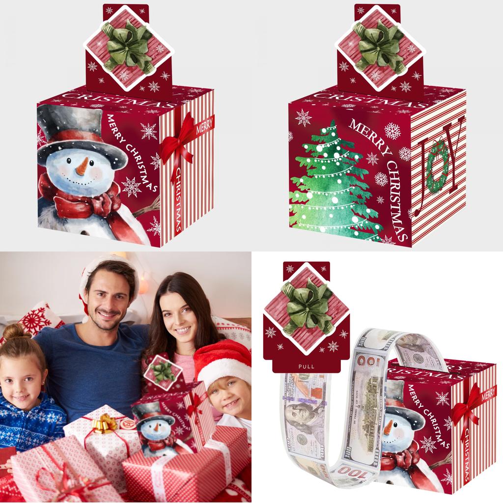 Red Snowman Pattern Christmas Celebration Decor Prop Paper Money Box Gift Box