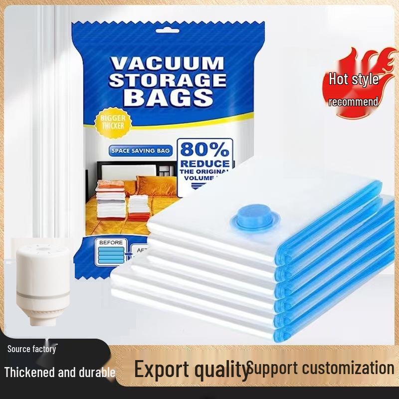 Transparent Blue Vacuum Compression Storage Bag for Clothes & Quilts with Air Pump