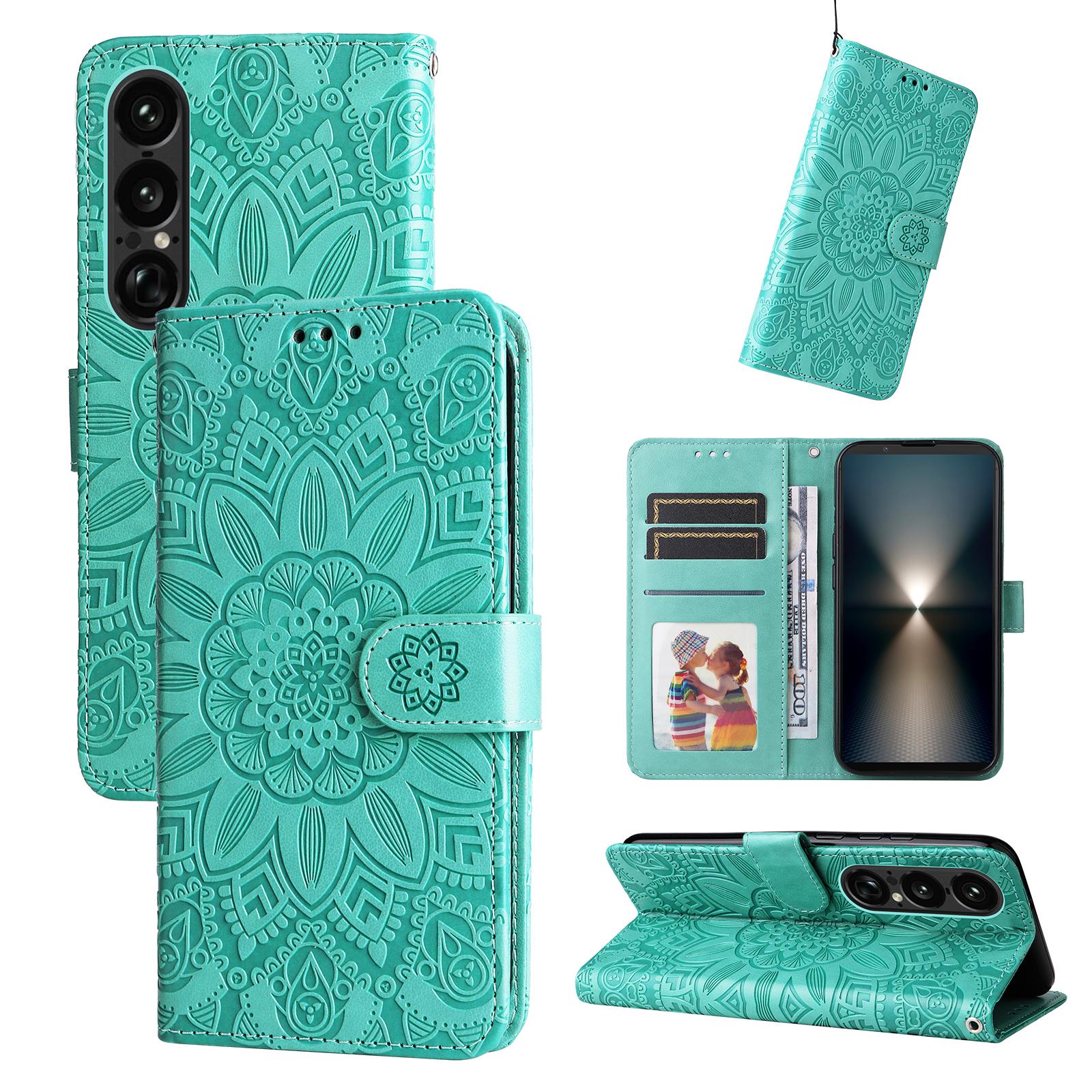 

For Sony Xperia 1 VII Case Sunflower Imprint Leather Wallet Phone Cover Purple