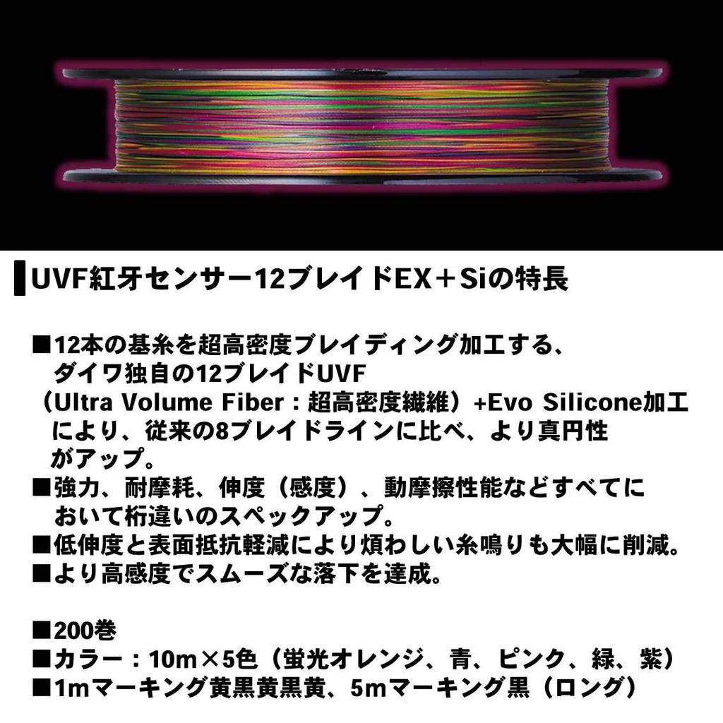 Daiwa UVF Kouga Sensor 12 Braid PE 5 Colors Color EX+Si Line, 0.8, 200m, (with Markings)