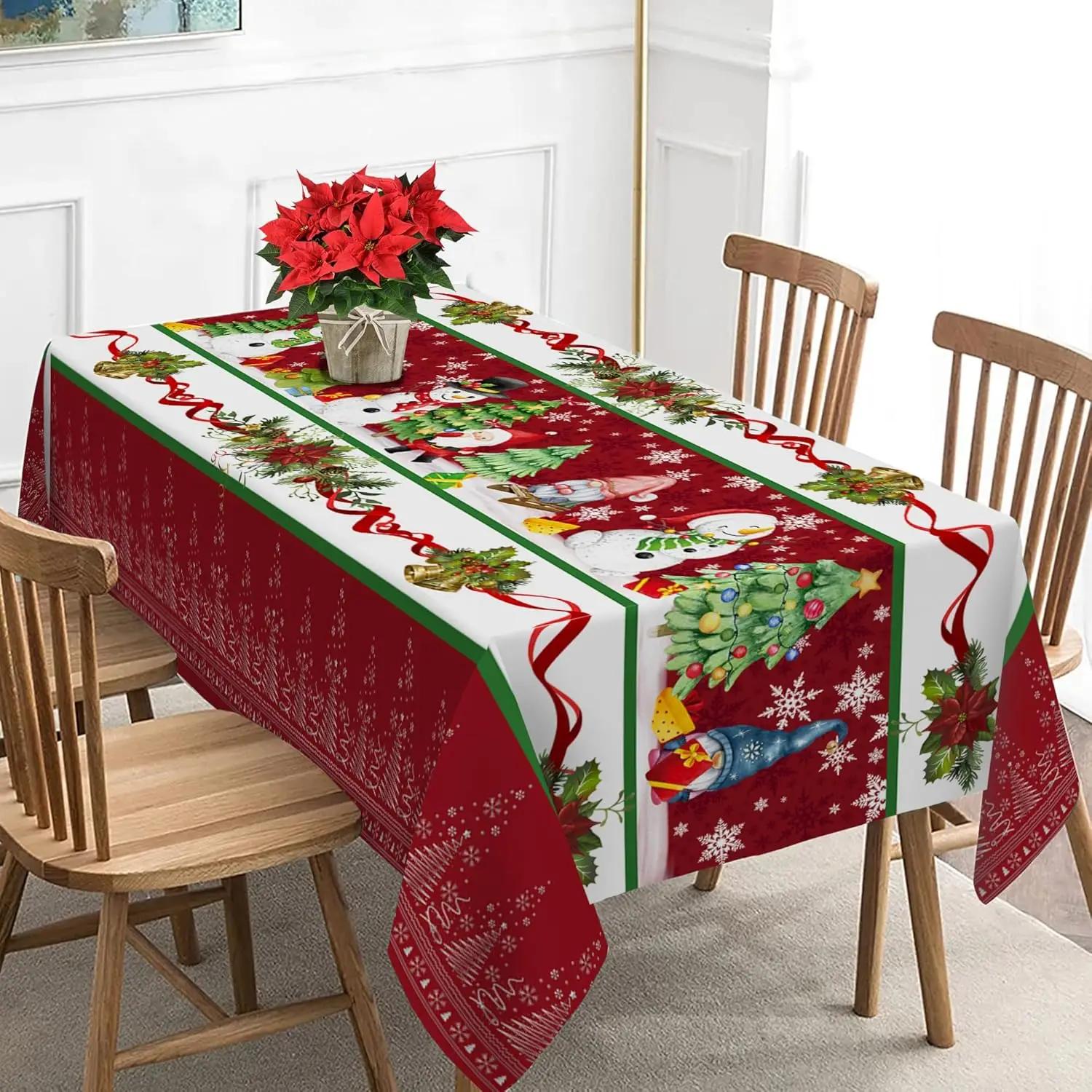 

Winter Christmas Poinsettia Printed Tablecloths Party Decor Xmas Tree Snowflake Rectangle Table Covers Dining Room Table Decor 50x50cm napkin