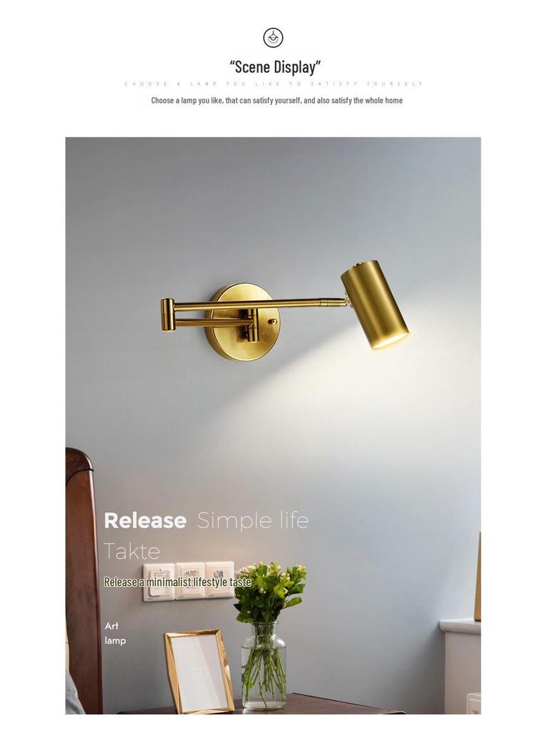 Rocker Telescopic Black Wall Lamp: Folding, Rotating Long Pole for Luxury Study & Bedroom.