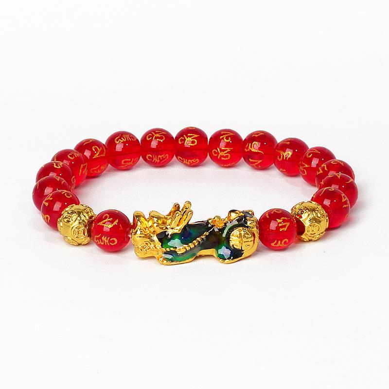 Feng Shui Black Obsidian Wealth Bracelets Men Color Changed Pi Xiu Bracelets Women 10mm Dragon Mantra Bead Bangle Lucky Jewelry