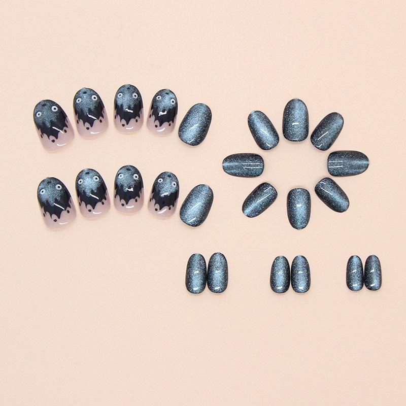 Wear armor little devil flame removable nail piece indigo cat eye fake nail piece fake nail piece 24 pieces