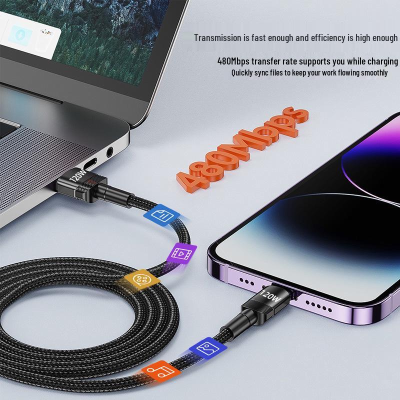 Braided PD120W Fast Charging Cable for Apple 11/XR/12/13/14 Pro Max