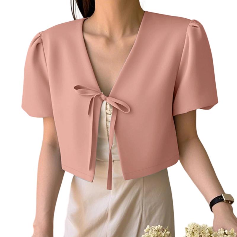 

ZANZEA Женский кардиган с V-образным вырезом, короткими рукавами-буфами, завязкой и шнуровкой 3XL