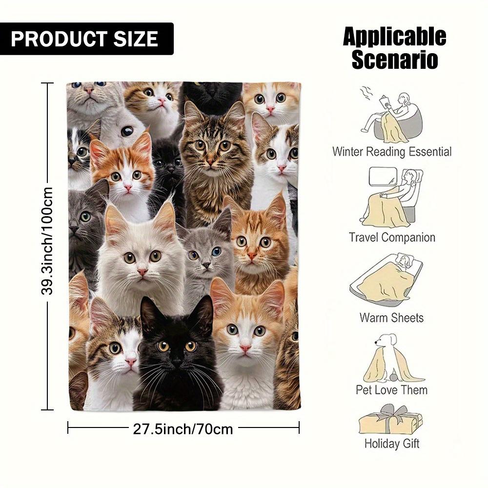 Cute Cats Fleece Blanket 3D Cat Faces Design Soft Cozy Throw Home Decor for Living Room or Bedroom Gift for Cat Lovers60x80