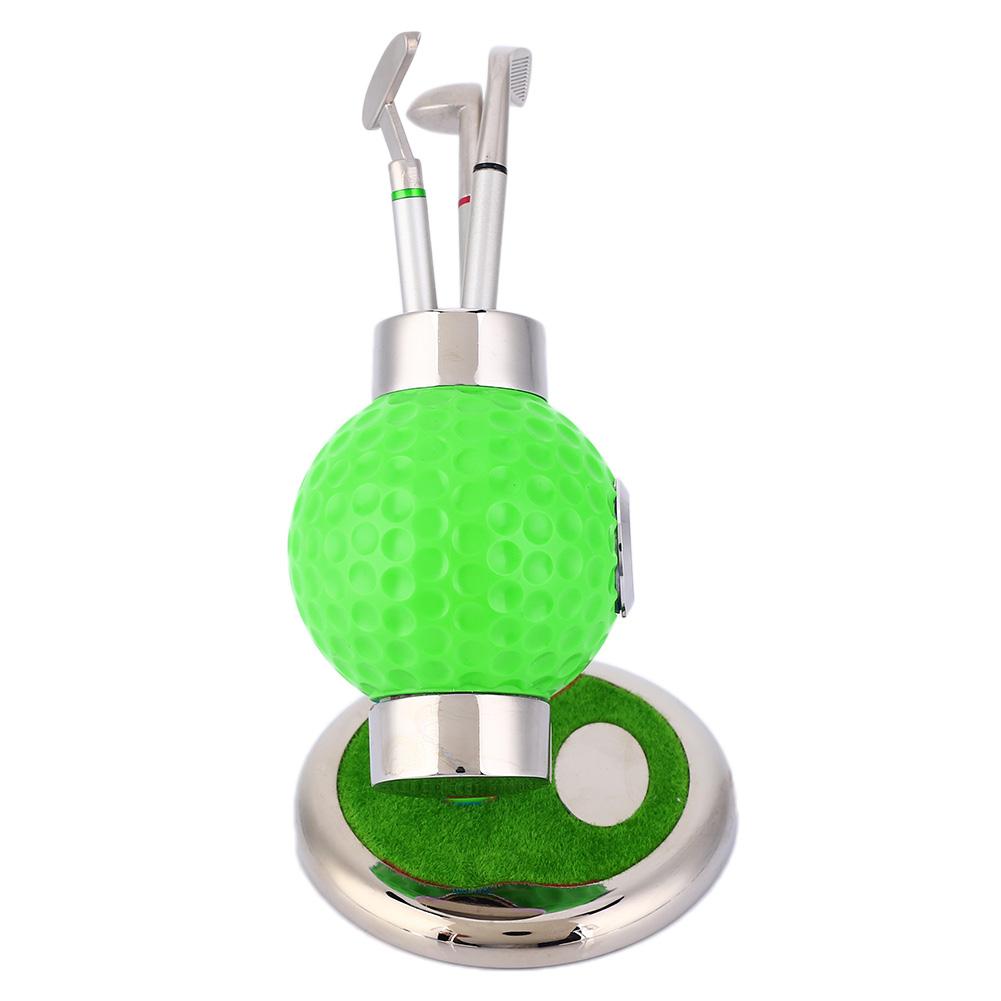 Golf Ball Shape Pen Holder Pencil Vase Desktop Set With Clock 3 Pens for Study Office(green)