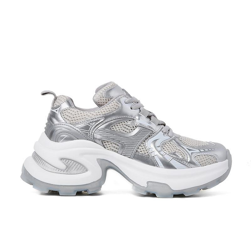 [Shei Su Yinyin] Paris old magazine~ silver and white mesh heightening platform sports and leisure shoes female dad shoes