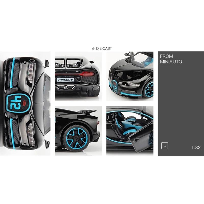 1/32 Bugatti Diecast Alloy Car Model Metal Pull Back Simulation Car Toy Boy Sports Car  Acousto-optic With To Open The Door Gift Car Toy
