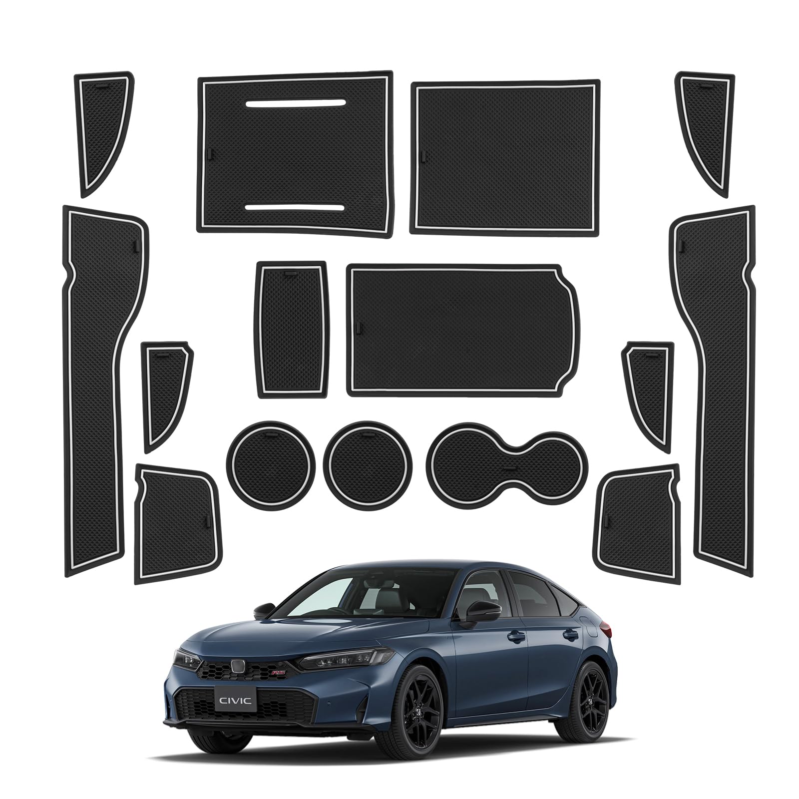

LANGBEAN Interior Rubber Mats for Honda Civic FL Door Pocket Scratch and Noise Set of 15 Series, Non-Slip Mats, Prevention, (White) белый