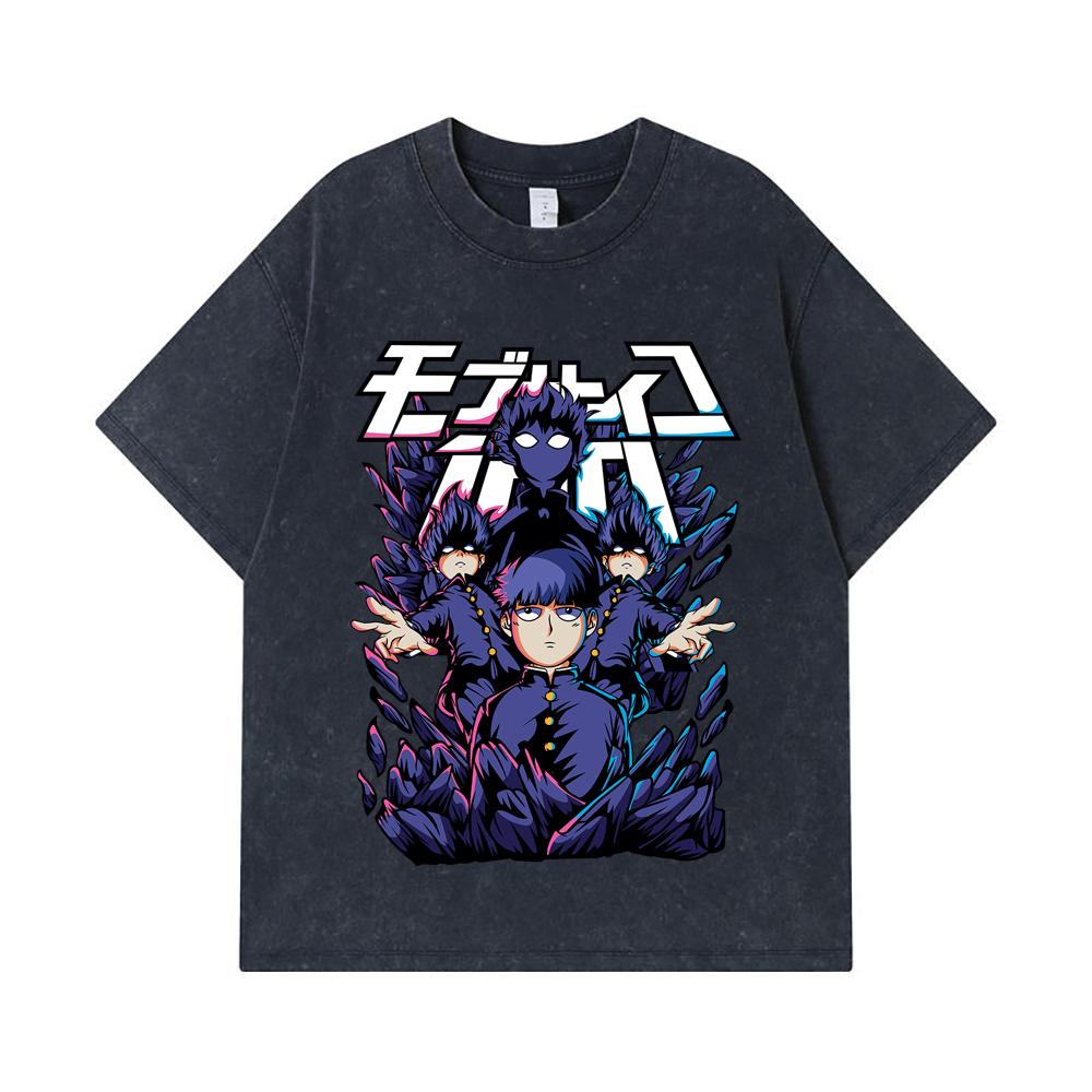 275 GSM Washed T-shirts 100% Cotton Mob Psycho 100 V1 Shiego Print Unisex Heavy Cotton T Shirt