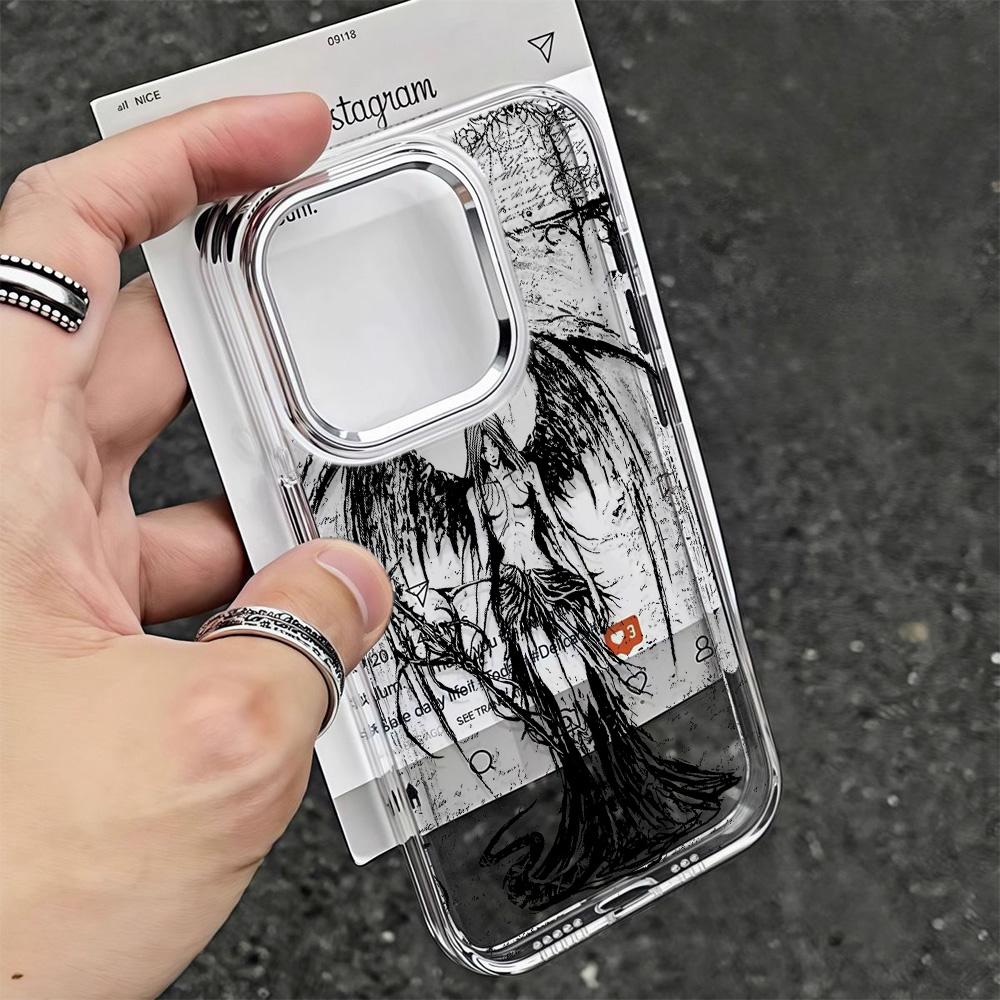 Dark Wings Goddess Pattern Soft Phone Case For Iphone 17 Air 11 13 14 12 15 16 Pro Max 17E 16E Plus Bumper Back Coque Cover