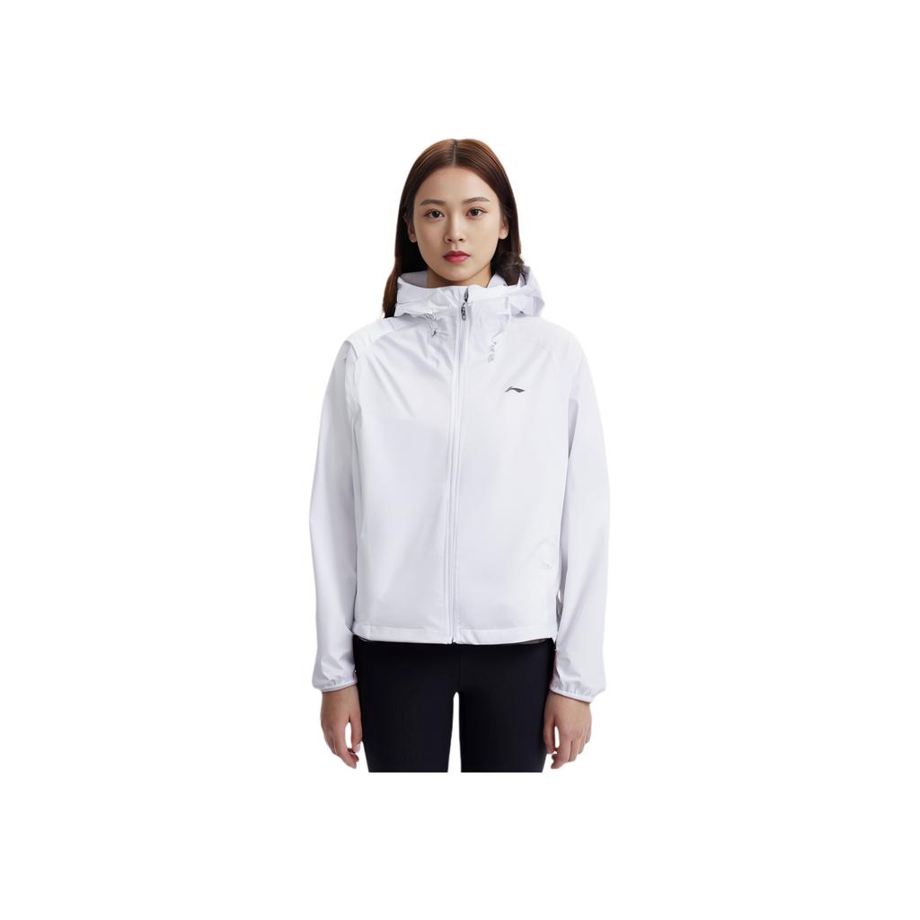 Lining Running Series Solid Color Zipper Hooded Long Sleeve Sun Protection Windbreaker Women Outerwear White AFDT182-2